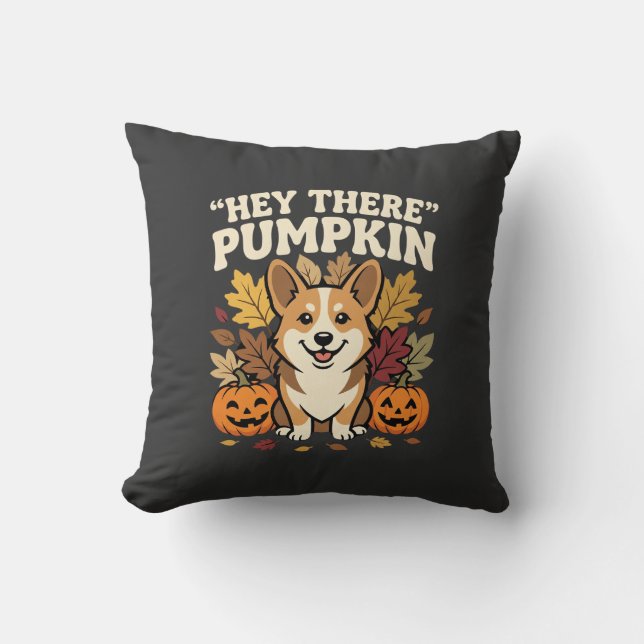 Corgi Halloween Hej Där Pumpa Design Kudde (Framsida)