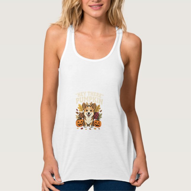 Corgi Halloween Hej Där Pumpa Design Linne Med Racerback (Framsida)