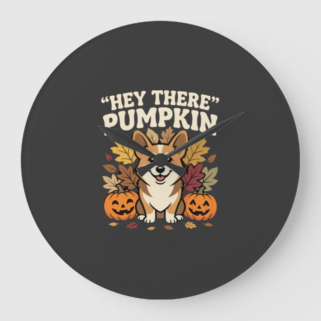 Corgi Halloween Hej Där Pumpa Design Stor Klocka (Framsida)
