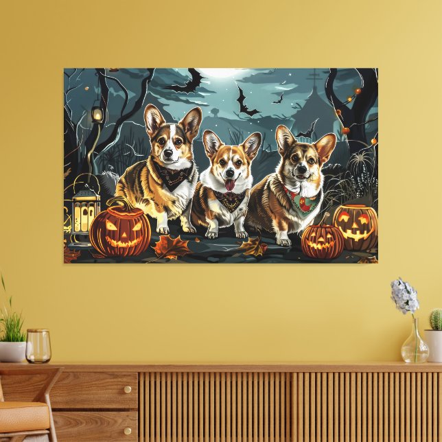 Corgi Halloween Kuslig Canvastryck (Insitu (Vardagsrum))