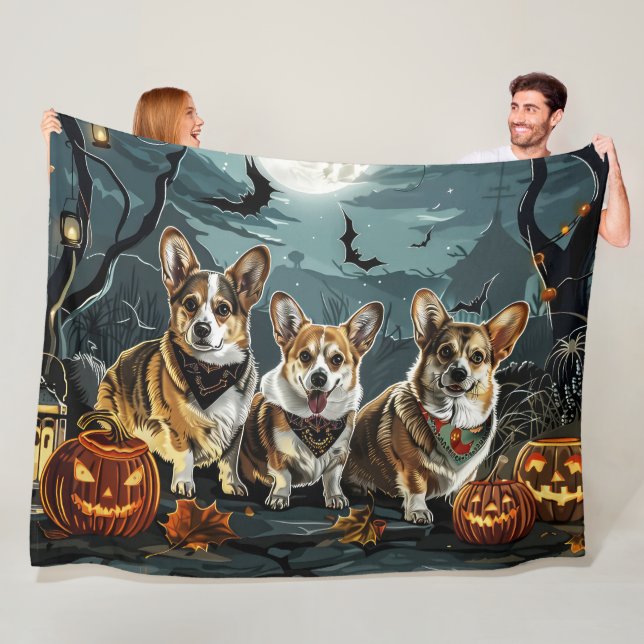 Corgi Halloween Kuslig Fleecefilt (På plats)