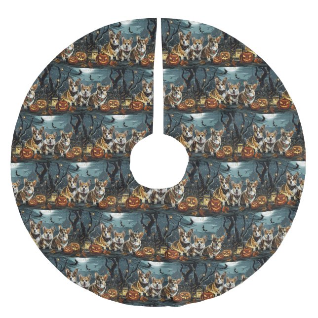 Corgi Halloween Kuslig Julgransmatta Borstad Polyester (Framsidan)