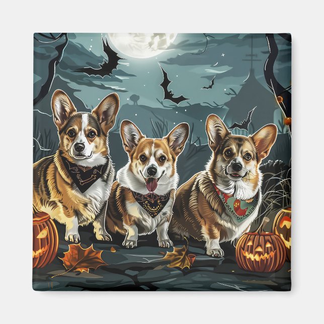 Corgi Halloween Kuslig Magnet (Framsidan)