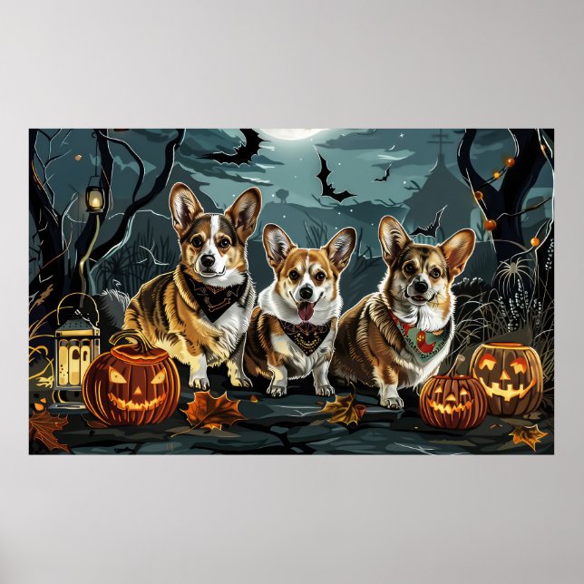 Corgi Halloween Kuslig Poster (Framsidan)