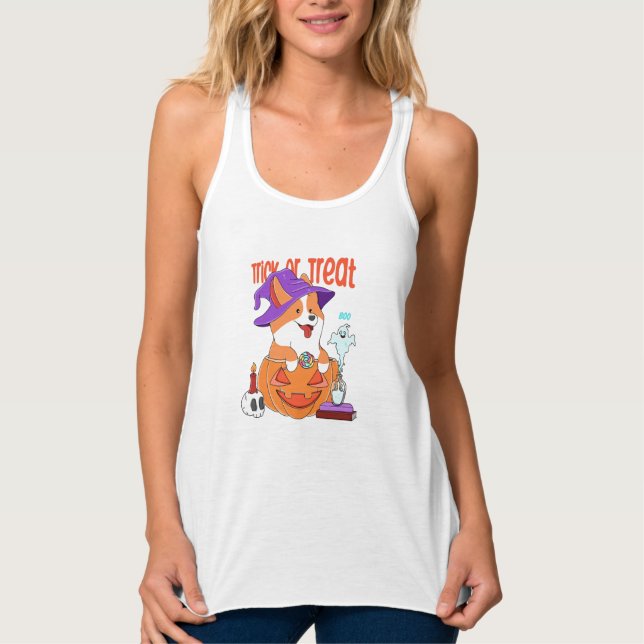Corgi Halloween Linne Med Racerback (Framsida)