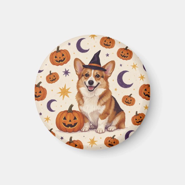 Corgi Halloween Pumpafält Kylskåpsmagnet (Framsidan)