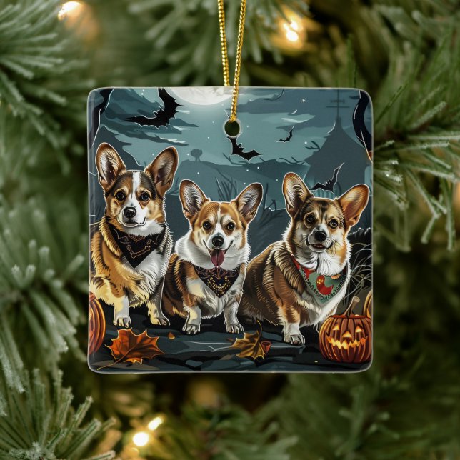 Corgi Halloween Spooky Julgransprydnad Keramik (Träd)