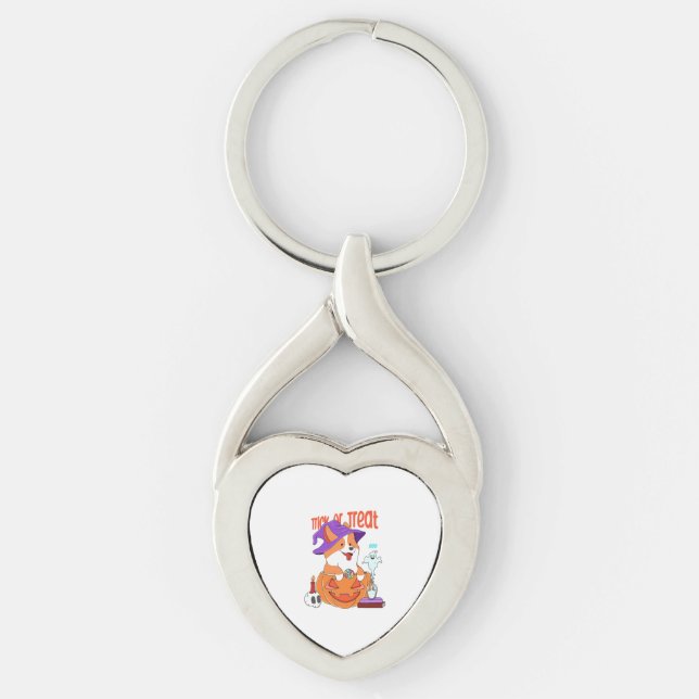 Corgi Halloween Twisted Heart Silverfärgad Nyckelring (Framsidan)