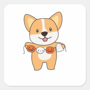 Corgi Happy halloween Hund Costume Fyrkantigt Klistermärke