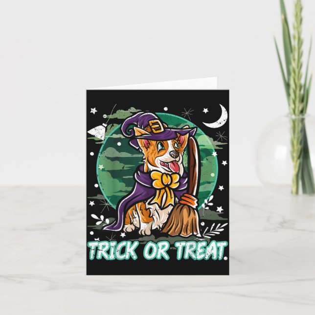 Corgi Happy Halloween Kostym Häxa Kort (Framsida)