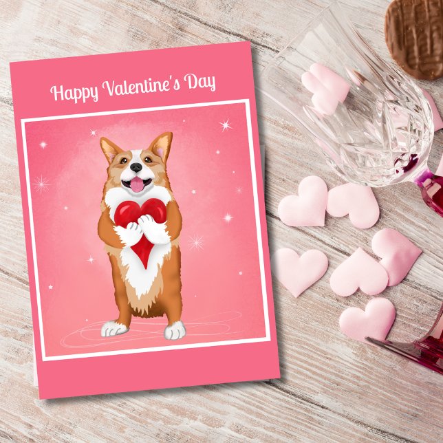 Corgi Holding A Heart Glad Valentine Day Helgkort (Skapare uppladdad)