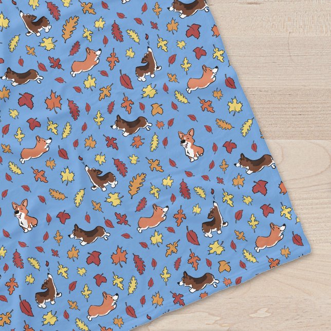 Corgi Höst löv Mönster Dusty Blue Fleecefilt (Skapare uppladdad)