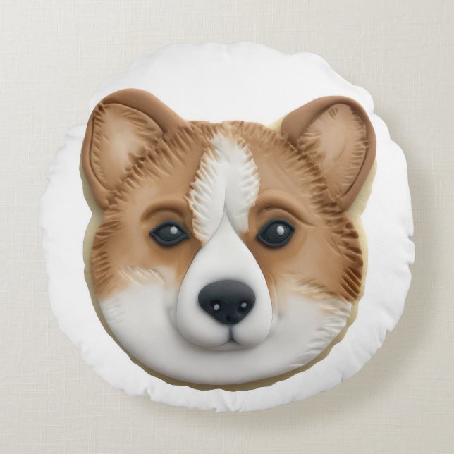 Corgi Hund 3D Inspirerad Rund Kudde (Framsidan)