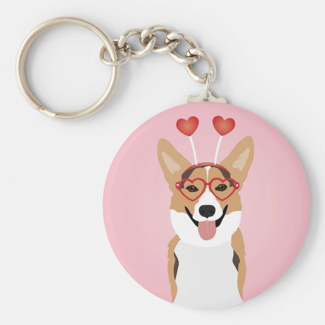 Corgi Hund Alla Hjärtans Dag Nyckelring (Framsidan)