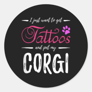 Corgi Hund älskare Tattoo Rolig hund Mamma Gift Id Runt Klistermärke