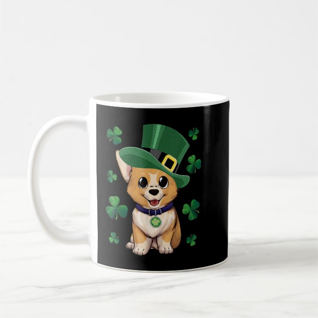 Corgi Hund älskare Tee Leprechaun Hat Shamrock St. Kaffemugg (Vänster)