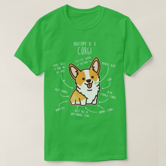 Corgi Hund Anatomy T Shirt (Design framsida)