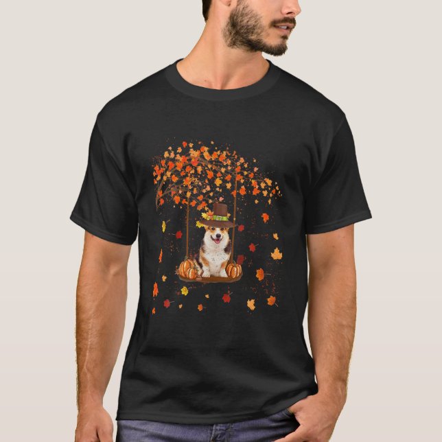 Corgi Hund Autumn Thanksgiving T Shirt (Framsida)