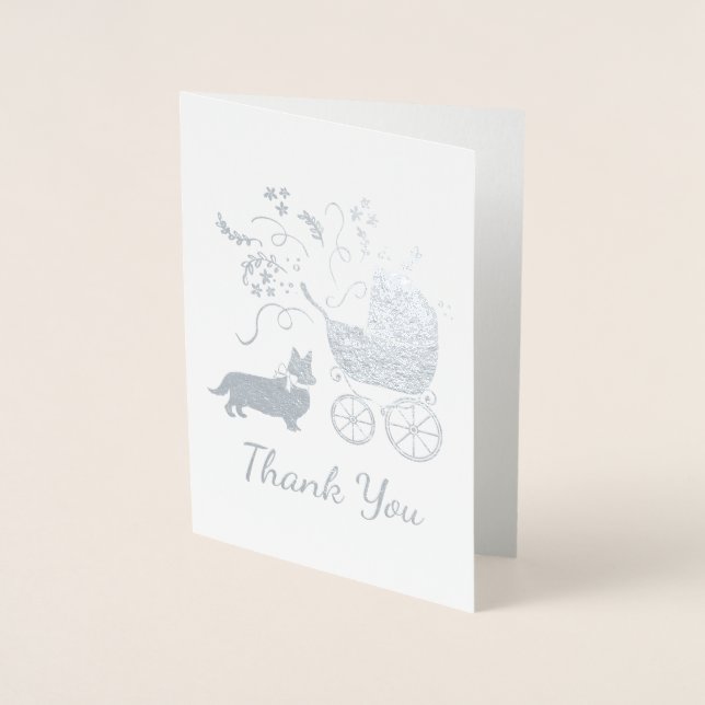 Corgi Hund Baby Shower Puppy Grått Welsh Pembroke Folierat Kort (Framsida)