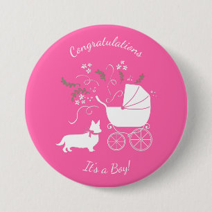 Corgi Hund Baby Shower Rosa Girl Knapp