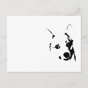 Corgi Hund Black and White Bläck Sketch Vykort