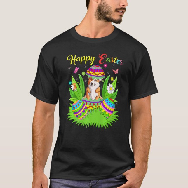 Corgi Hund Blommigt Påskägg Funny Corgi Påsk T Shirt (Framsida)