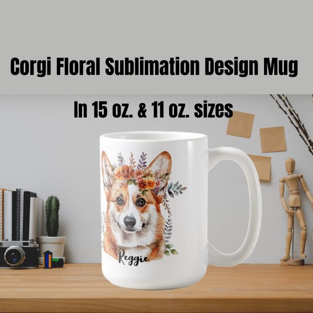Corgi Hund Blommigt Sublicering Design Kaffemugg (Skapare uppladdad)