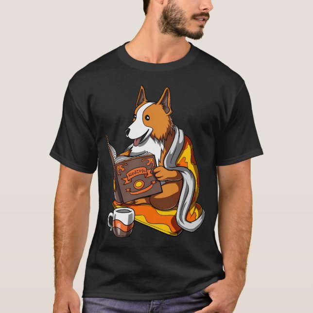 Corgi Hund Bokälskare T Shirt (Framsida)