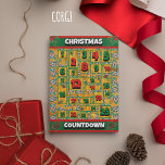 Corgi Hund Coundown jul Advent Calendar Julkort<br><div class="desc">Corgi Hund Countdown jul Calendar-Helgdag Card har en vattenfärg på en Corgi med en grönt i julklapp. Lönsam design för Hundälskare!</div>