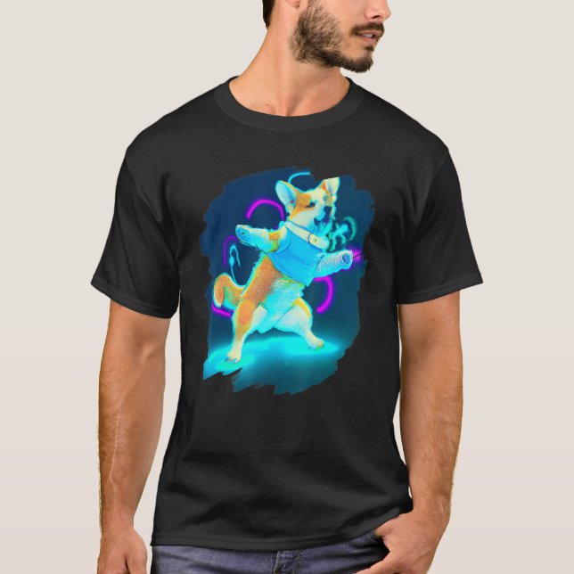 Corgi Hund Dansar Retro Breakdancing Dans Dansare  T Shirt (Framsida)