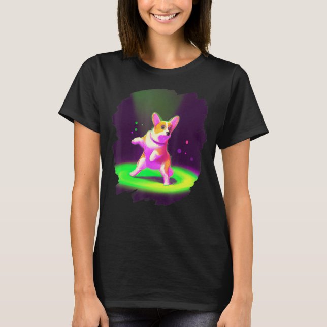 Corgi Hund Dansar Retro Breakdancing Dans Danse  T Shirt (Framsida)