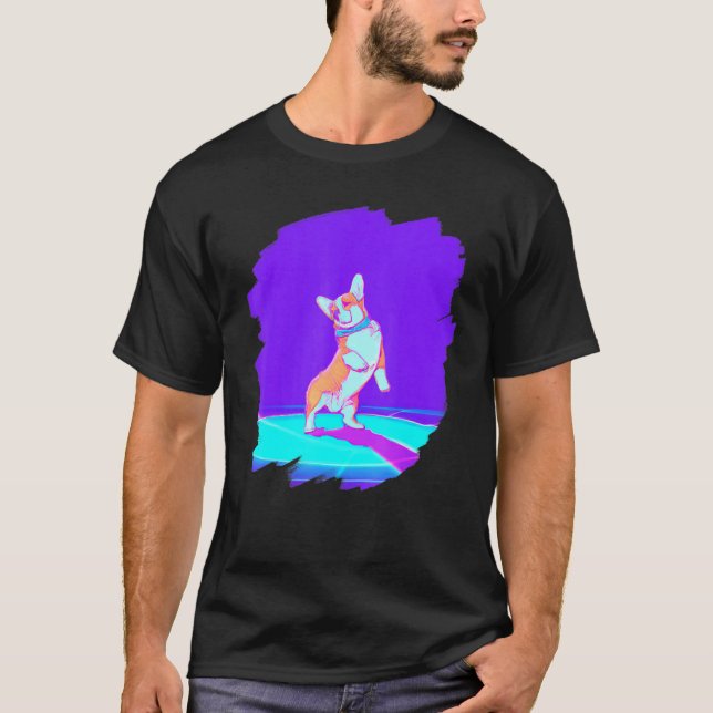 Corgi Hund Dansar Retro Breakdancing Dans Danse  T Shirt (Framsida)