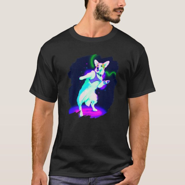 Corgi Hund Dansar Retro Breakdancing Dans Danse  T Shirt (Framsida)