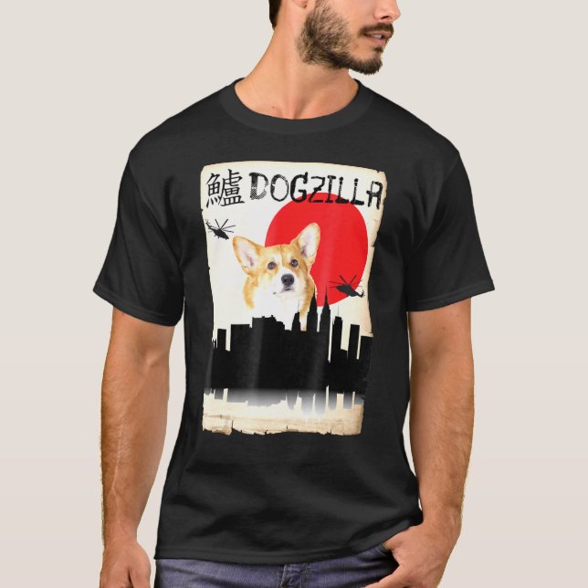 Corgi Hund Dogzilla T Shirt (Framsida)