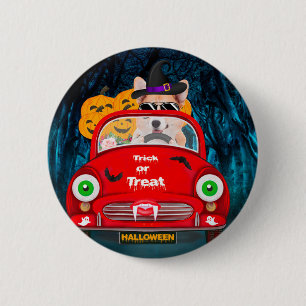Corgi Hund Driving Car Scary Halloween Knapp