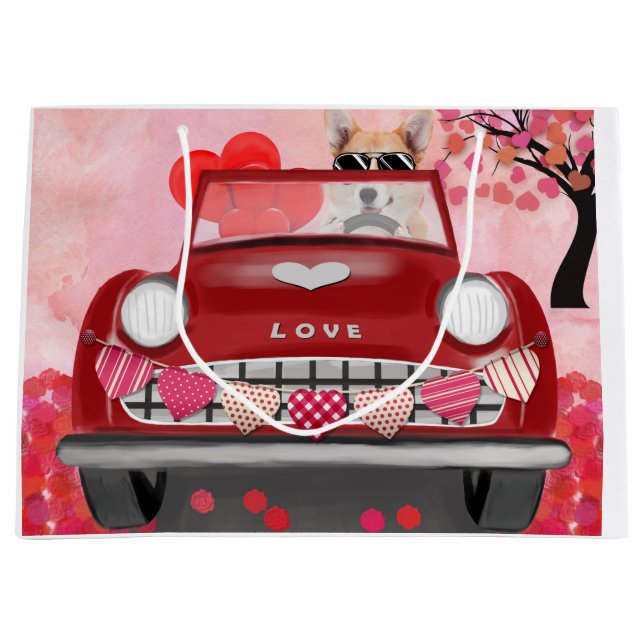 Corgi Hund Driving Car with Hearts Valentine's (Framsidan)