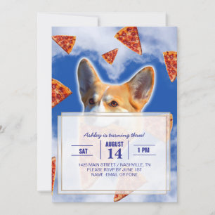 Corgi Hund Eating Pizza Inbjudningar