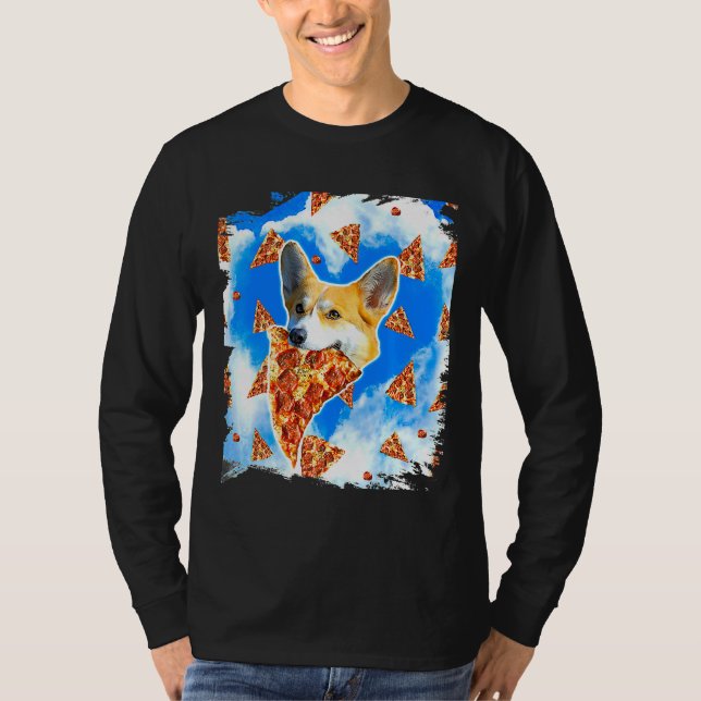 Corgi Hund Eating Pizza Kärlek Heart Clouds T Shirt (Framsida)