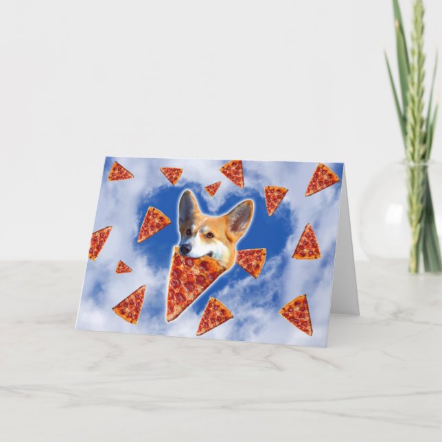 Corgi Hund Eating Pizza Kort (Framsida)
