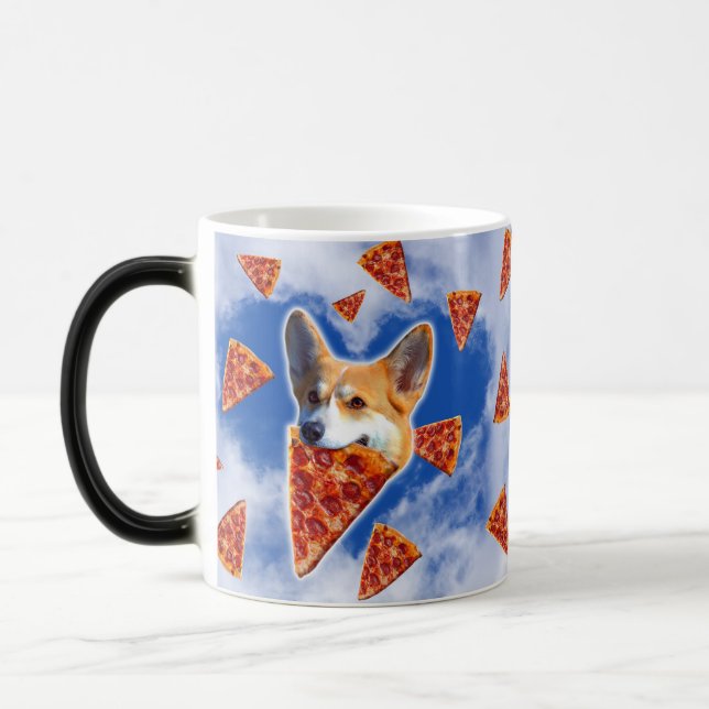 Corgi Hund Eating Pizza Magisk Mugg (Vänster)