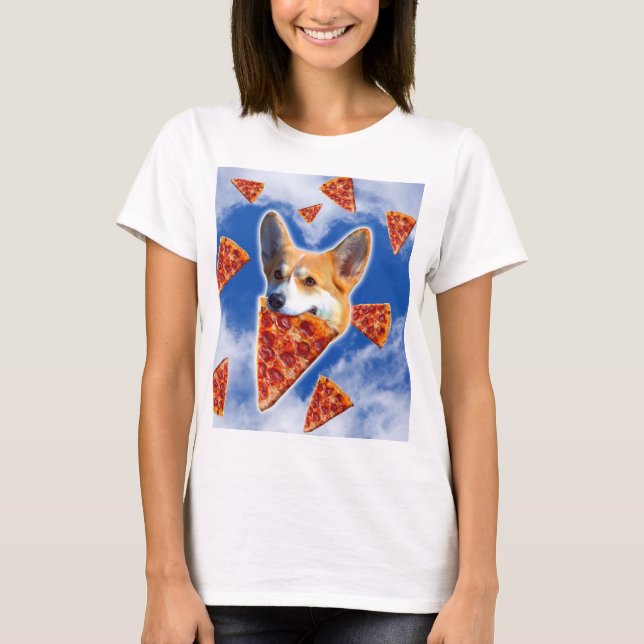 Corgi Hund Eating Pizza T Shirt (Framsida)