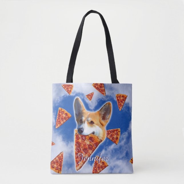 Corgi Hund Eating Pizza Tygkasse (Framsida)