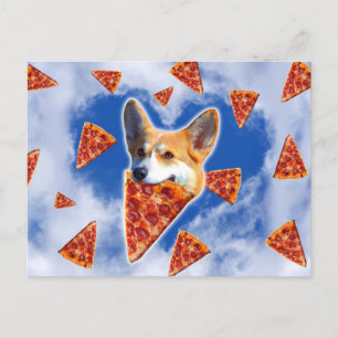 Corgi Hund Eating Pizza Vykort