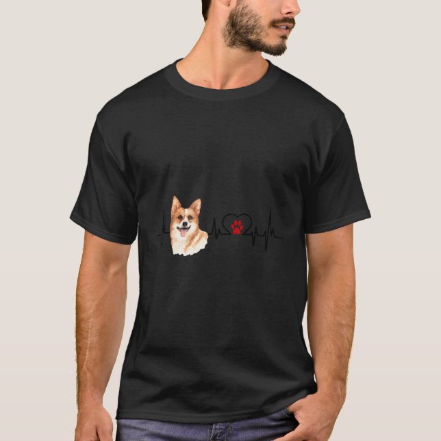 Corgi Hund Ekg Hjärtat Hjärtslag Hundälskare för T Shirt (Framsida)