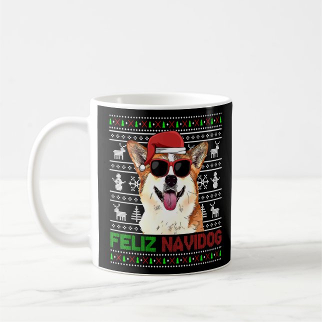 Corgi Hund Feliz Navidog Funny jul Kaffemugg (Vänster)