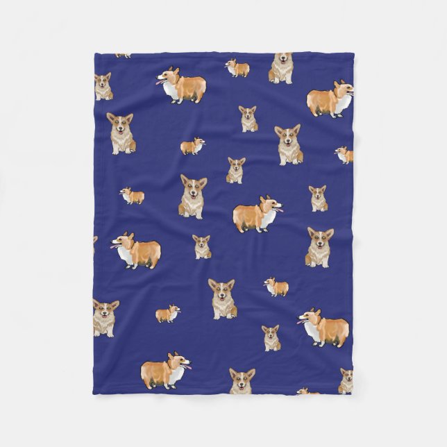 Corgi Hund Fleece Blanket Navy Blue (Framsidan)
