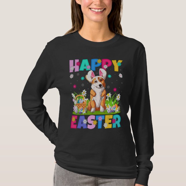 Corgi Hund Glad påsk Bunny Corgi Påsk Söndag T Shirt (Framsida)