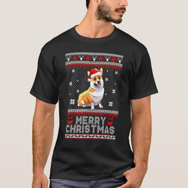 Corgi Hund God Jul Fula Tröjan T Shirt (Framsida)