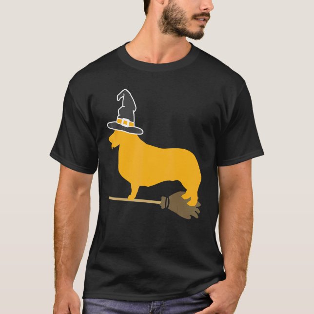 Corgi Hund Halloween Häxa T Shirt (Framsida)