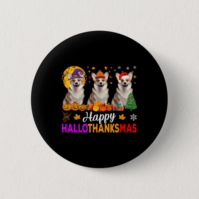 Corgi Hund Halloween jul Hallothanksmas Knapp (Framsida)